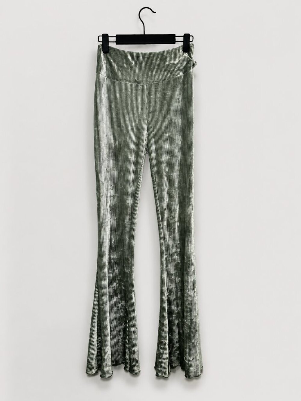 Urban Outfitters Sage green Crushed Velvet Ribbed Flare Pants